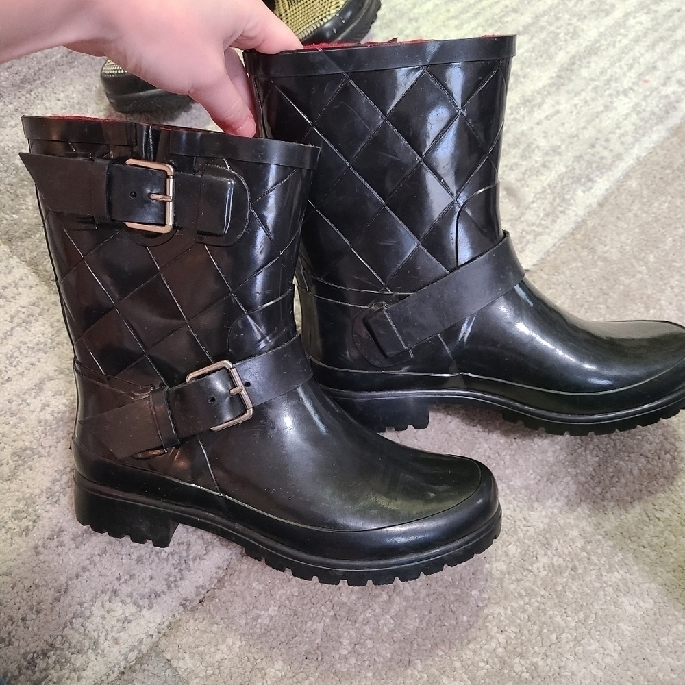 Sperry Topsider Black Quilted Mid - Height Quilted Rubber Waterproof Rai…